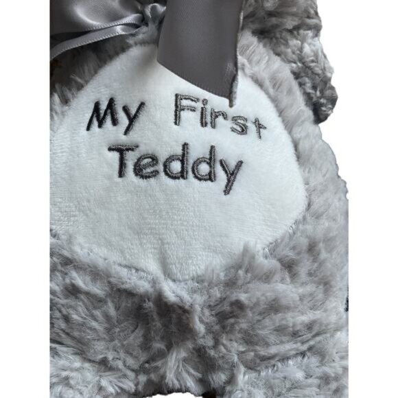 "My First Teddy" Gray Plush Rattle Toy By Kellytoy Co. 14" Polyester Baby Gift - Picture 3 of 7